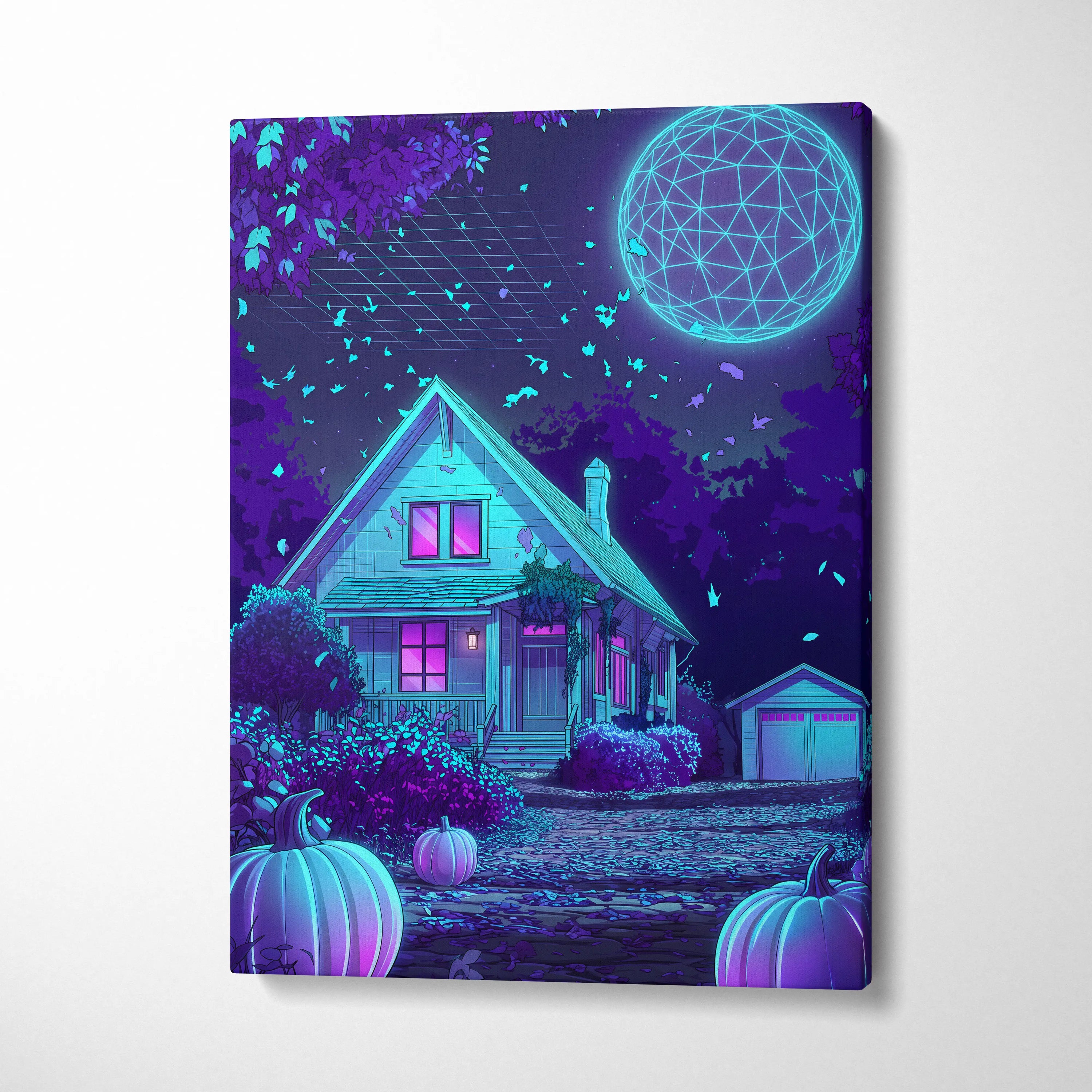 Neon Vaporwave Canvas Glow - Vaporwave Landscape Neon Blue Purple Living Room Retro Futurism Dreamy Vaporwave Canvas