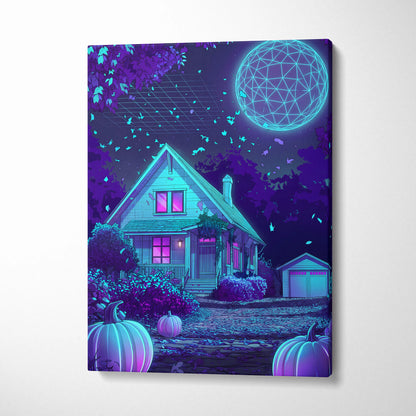 Neon Vaporwave Canvas Glow - Vaporwave Landscape Neon Blue Purple Living Room Retro Futurism Dreamy Vaporwave Canvas