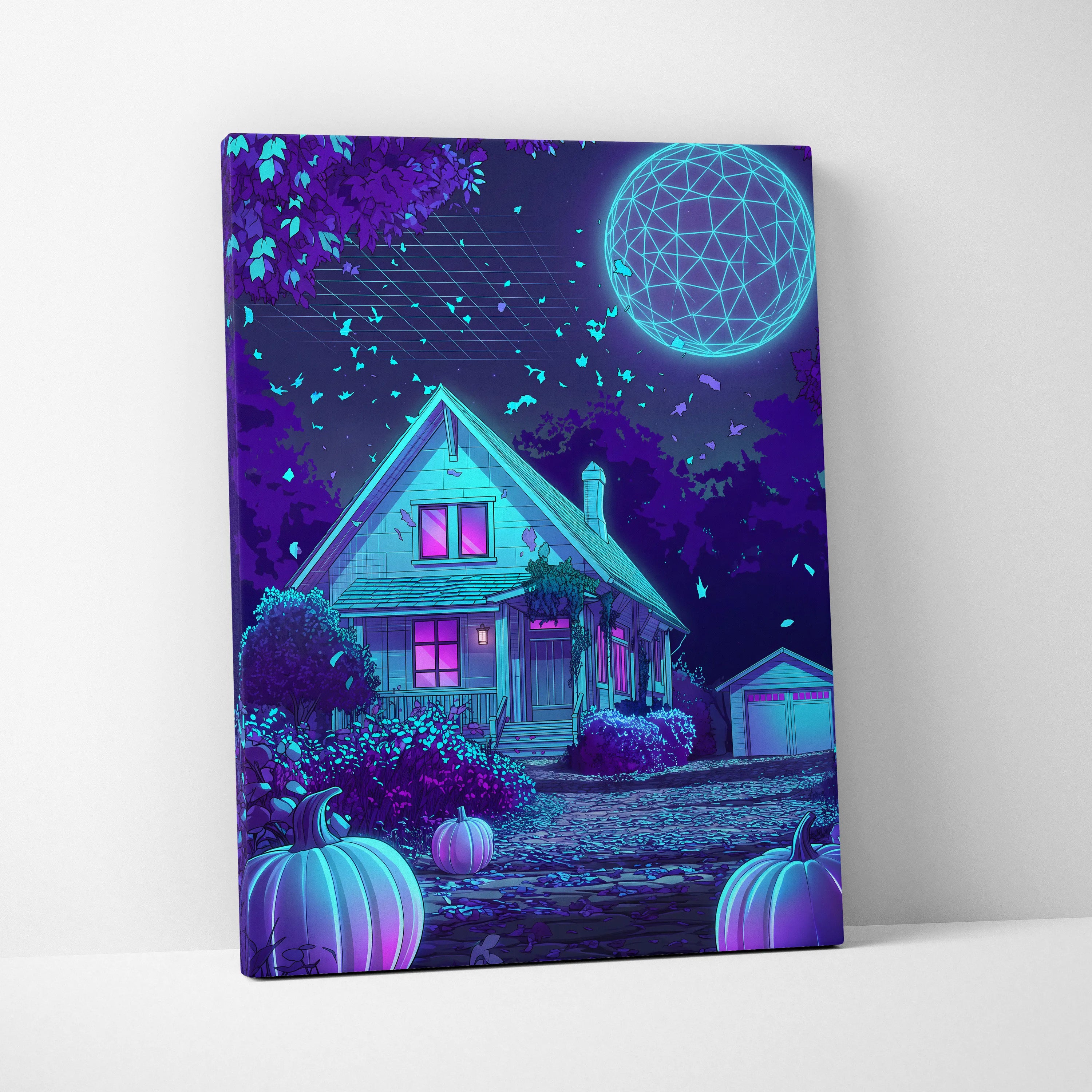 Neon Vaporwave Canvas Glow - Vaporwave Landscape Neon Blue Purple Living Room Retro Futurism Dreamy Vaporwave Canvas