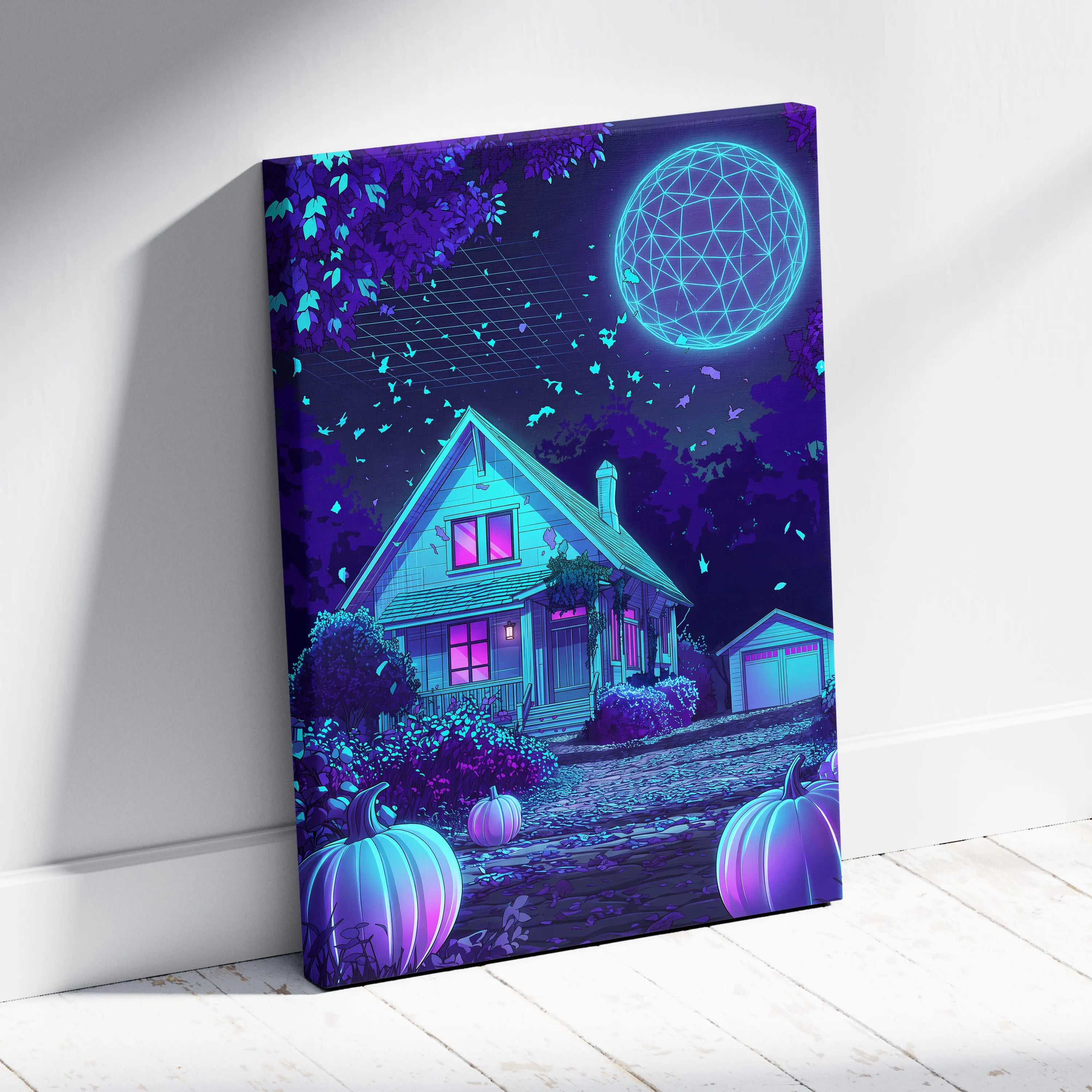 Neon Vaporwave Canvas Glow - Vaporwave Landscape Neon Blue Purple Living Room Retro Futurism Dreamy Vaporwave Canvas
