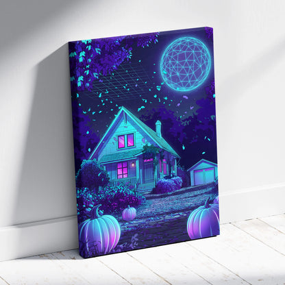 Neon Vaporwave Canvas Glow - Vaporwave Landscape Neon Blue Purple Living Room Retro Futurism Dreamy Vaporwave Canvas