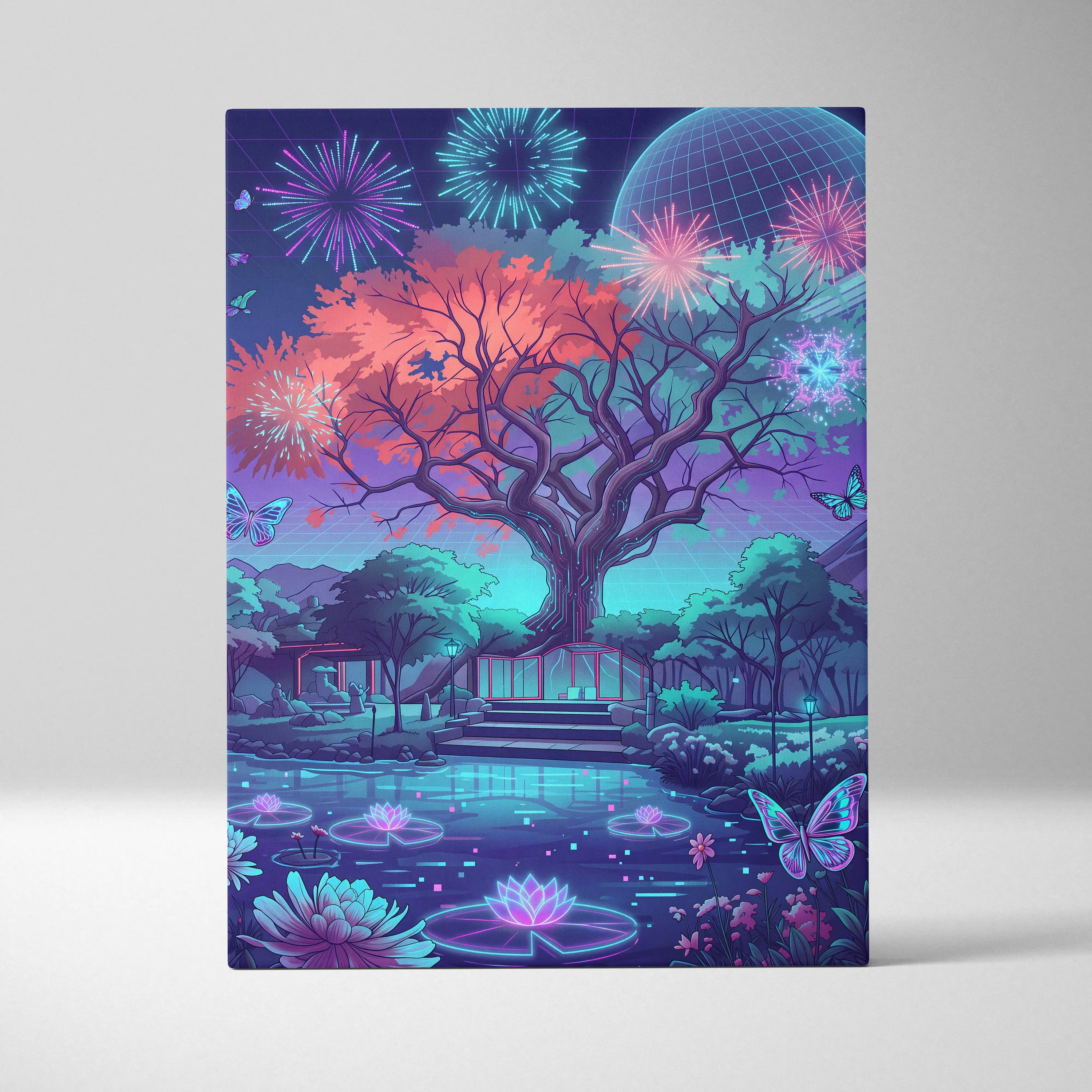 Neon Vaporwave Landscape Canvas - Vaporwave Landscape Neon Sunset Purple Blue Pink Living Room Decor Retro Futurist