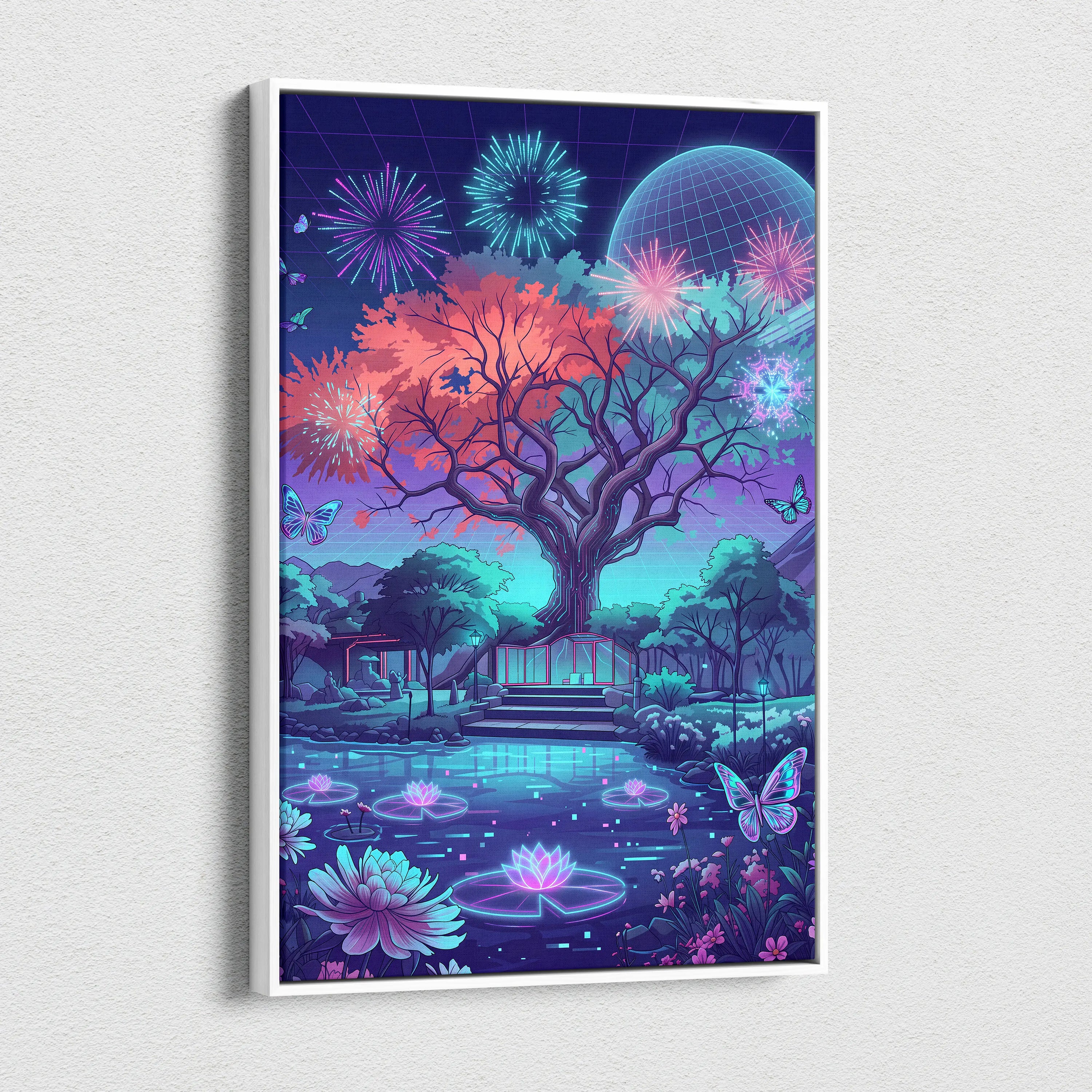 Neon Vaporwave Landscape Canvas - Vaporwave Landscape Neon Sunset Purple Blue Pink Living Room Decor Retro Futurist