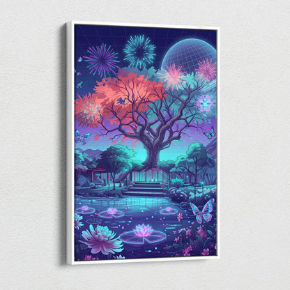 Neon Vaporwave Landscape Canvas - Vaporwave Landscape Neon Sunset Purple Blue Pink Living Room Decor Retro Futurist