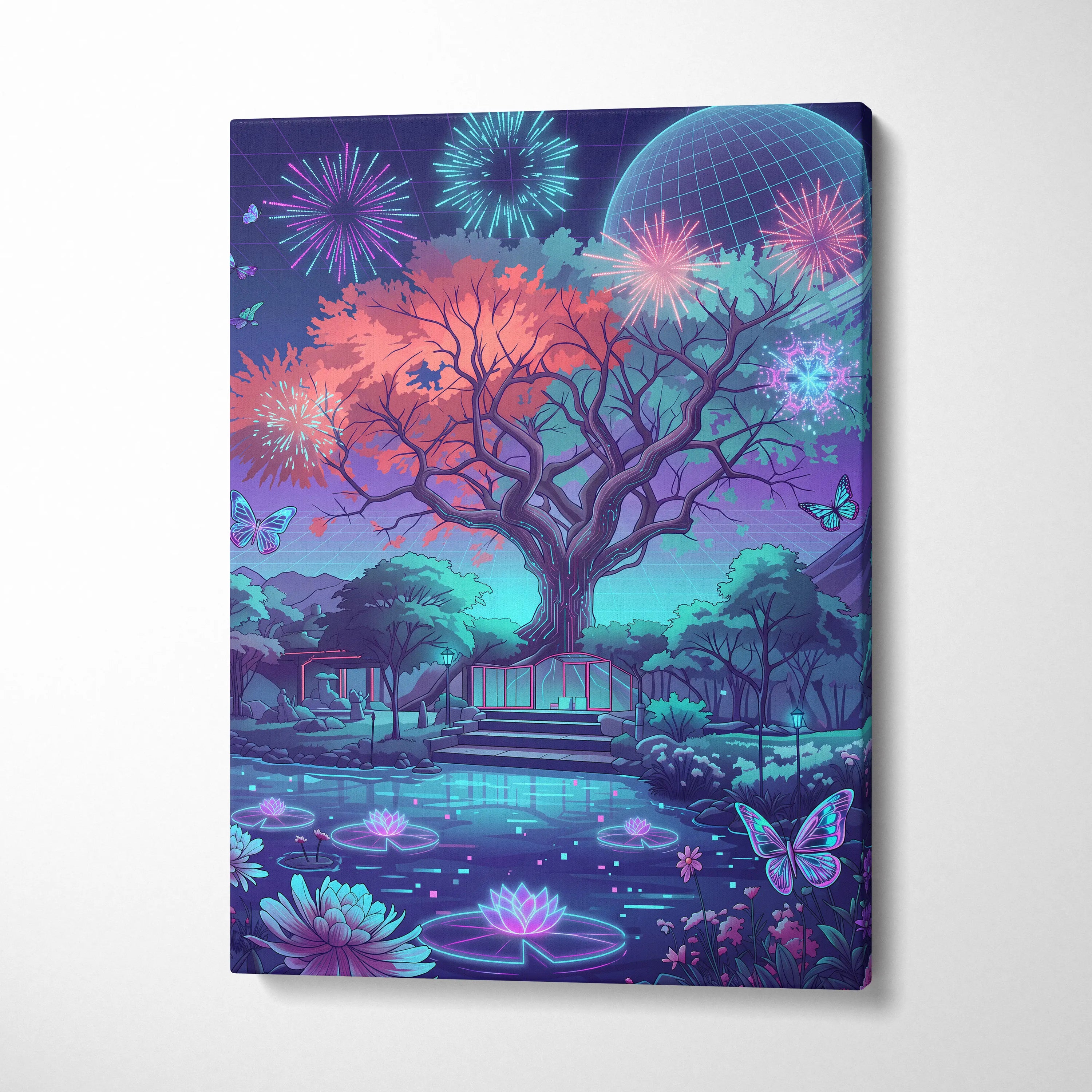 Neon Vaporwave Landscape Canvas - Vaporwave Landscape Neon Sunset Purple Blue Pink Living Room Decor Retro Futurist