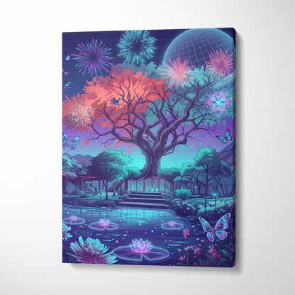 Neon Vaporwave Landscape Canvas - Vaporwave Landscape Neon Sunset Purple Blue Pink Living Room Decor Retro Futurist