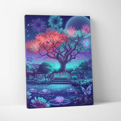 Neon Vaporwave Landscape Canvas - Vaporwave Landscape Neon Sunset Purple Blue Pink Living Room Decor Retro Futurist