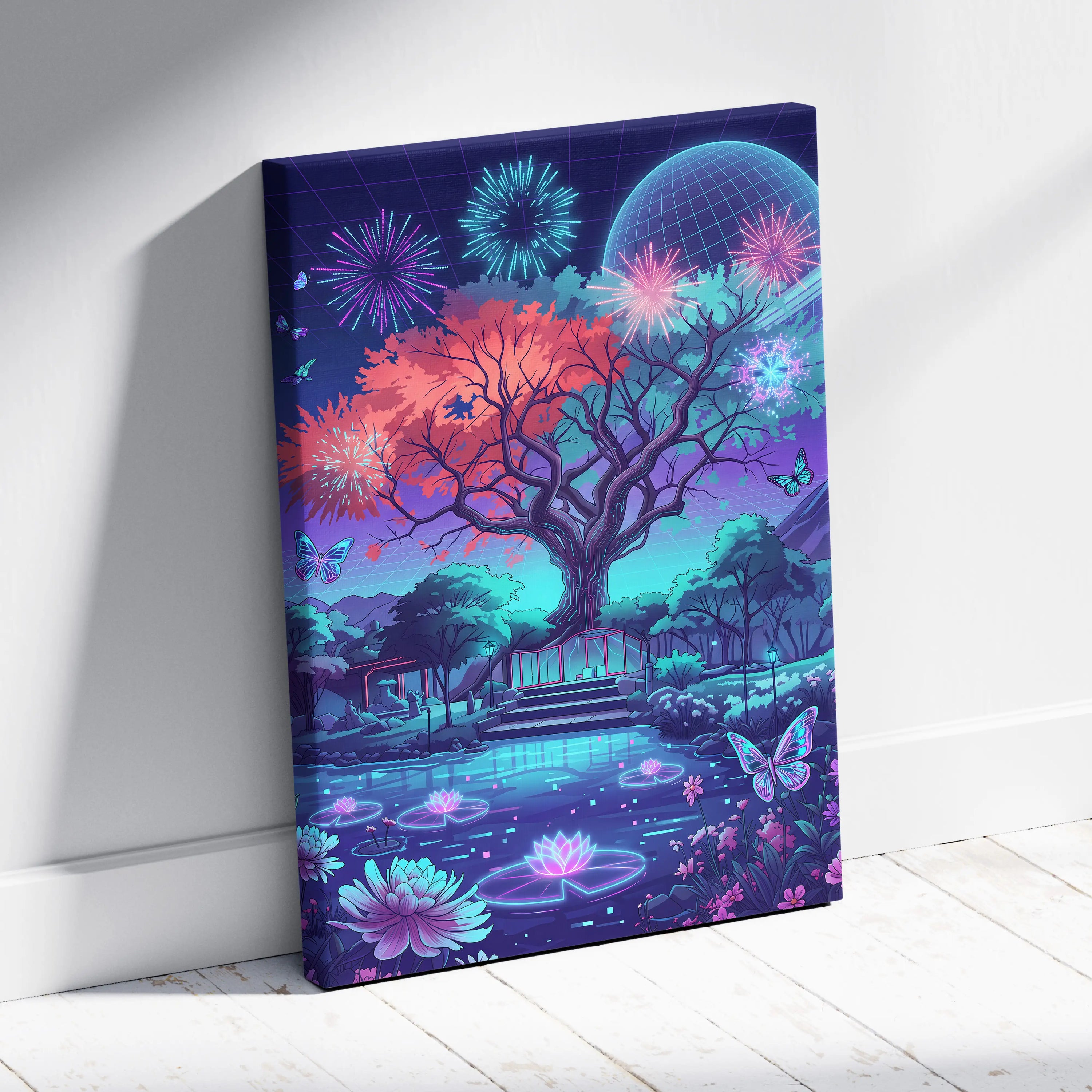 Neon Vaporwave Landscape Canvas - Vaporwave Landscape Neon Sunset Purple Blue Pink Living Room Decor Retro Futurist