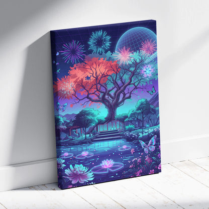Neon Vaporwave Landscape Canvas - Vaporwave Landscape Neon Sunset Purple Blue Pink Living Room Decor Retro Futurist