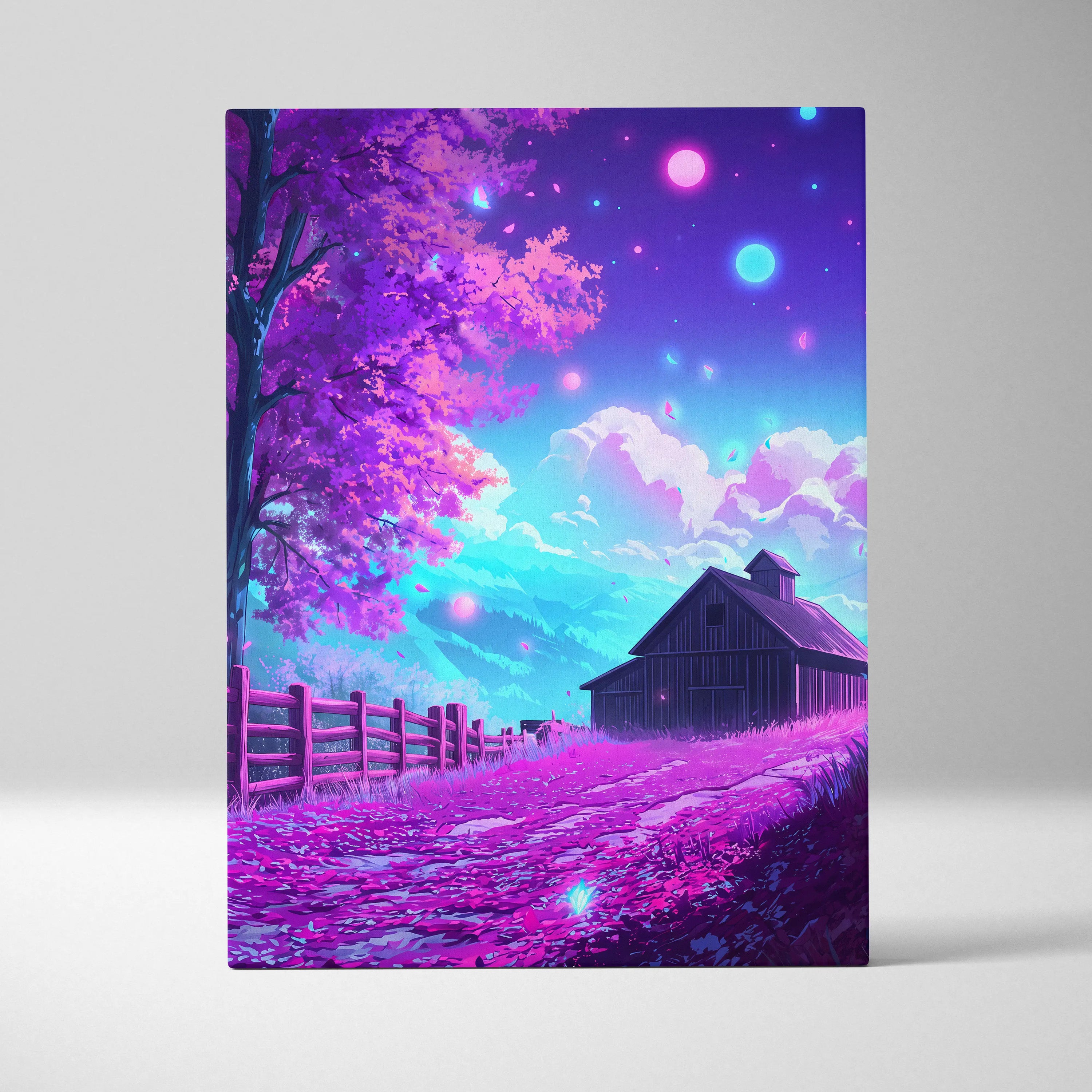 Vaporwave Neon Dream Canvas - Vaporwave Landscape Neon Pink Canvas Living Room Dreamy Neon Aesthetic Wall Art Canvas