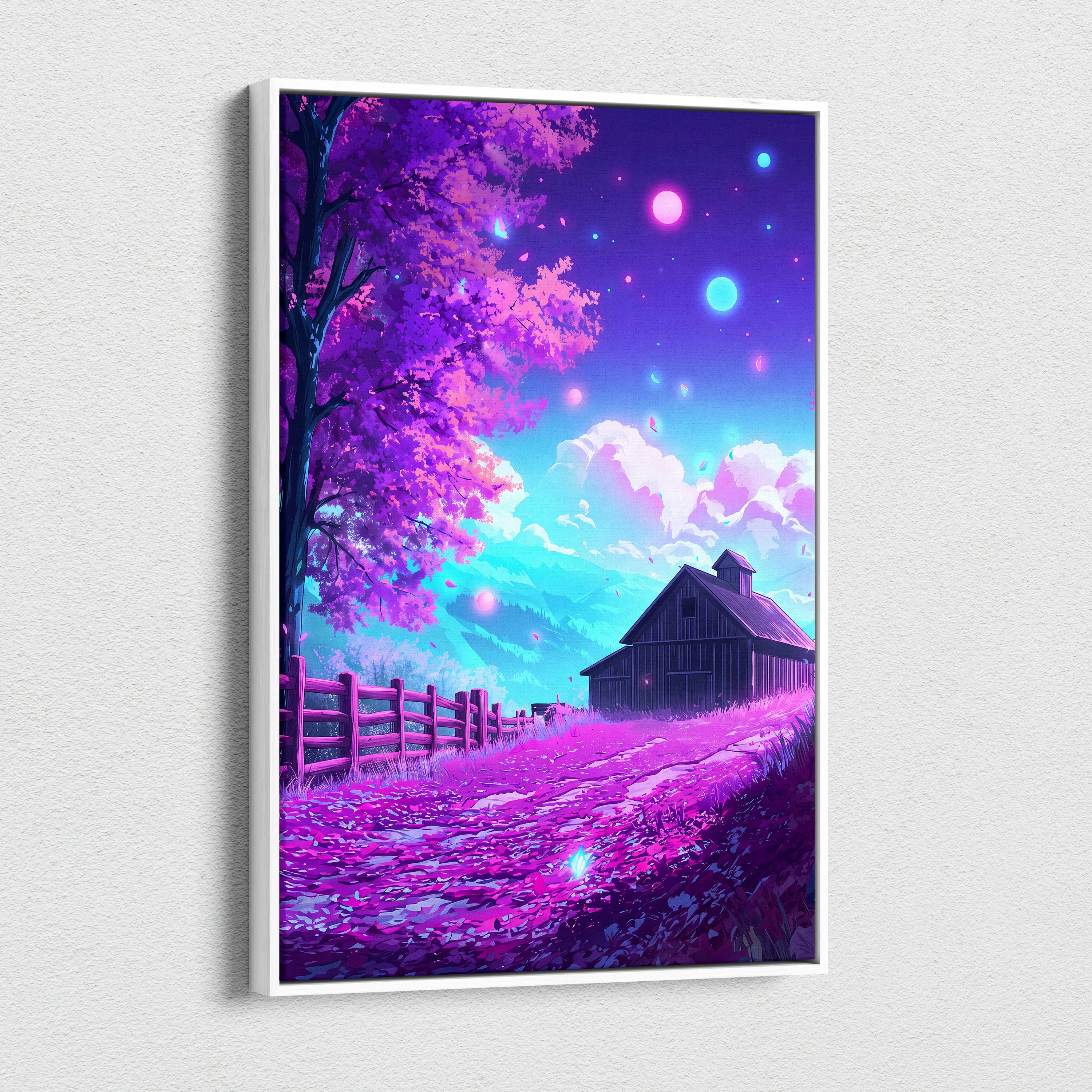 Vaporwave Neon Dream Canvas - Vaporwave Landscape Neon Pink Canvas Living Room Dreamy Neon Aesthetic Wall Art Canvas