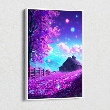 Vaporwave Neon Dream Canvas - Vaporwave Landscape Neon Pink Canvas Living Room Dreamy Neon Aesthetic Wall Art Canvas