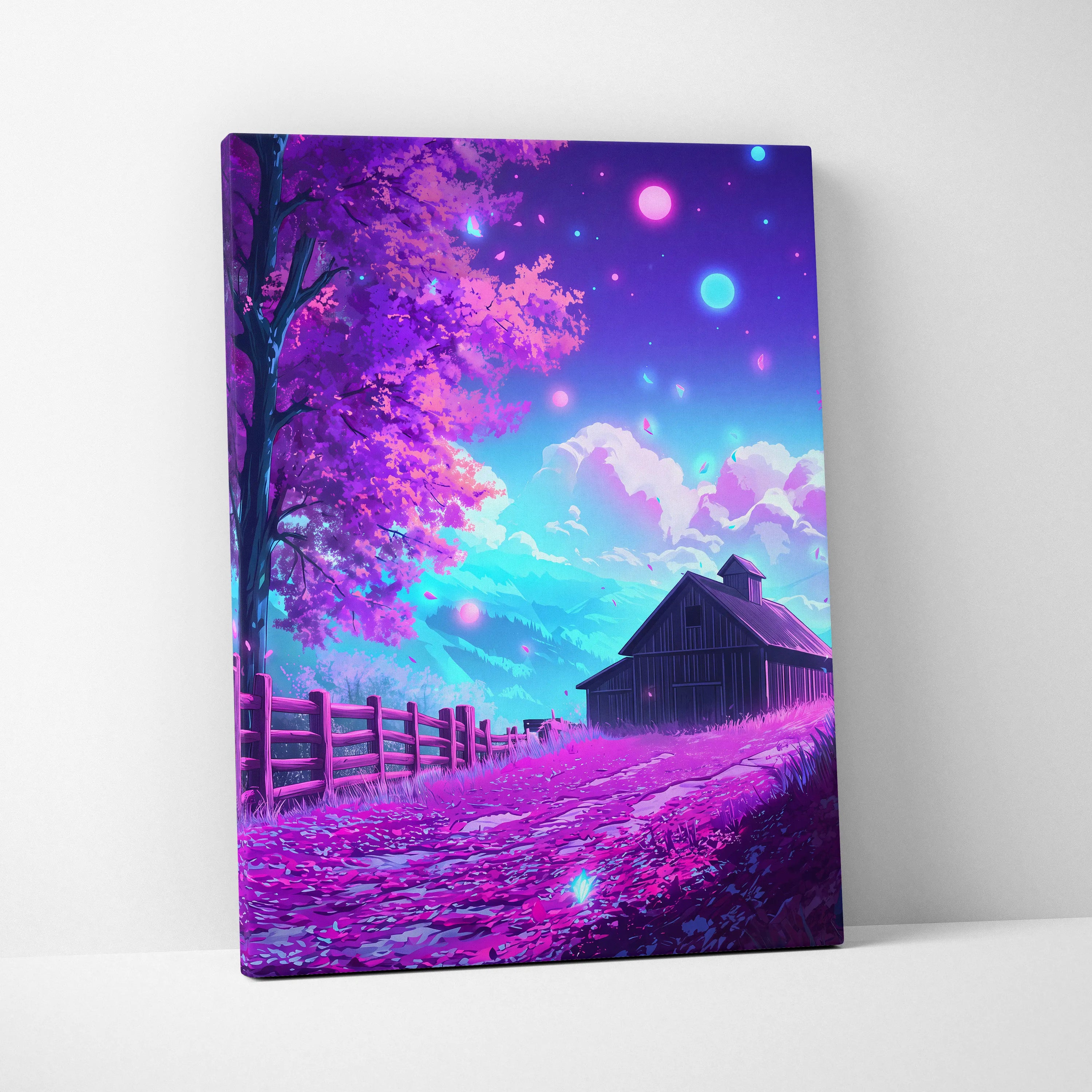 Vaporwave Neon Dream Canvas - Vaporwave Landscape Neon Pink Canvas Living Room Dreamy Neon Aesthetic Wall Art Canvas