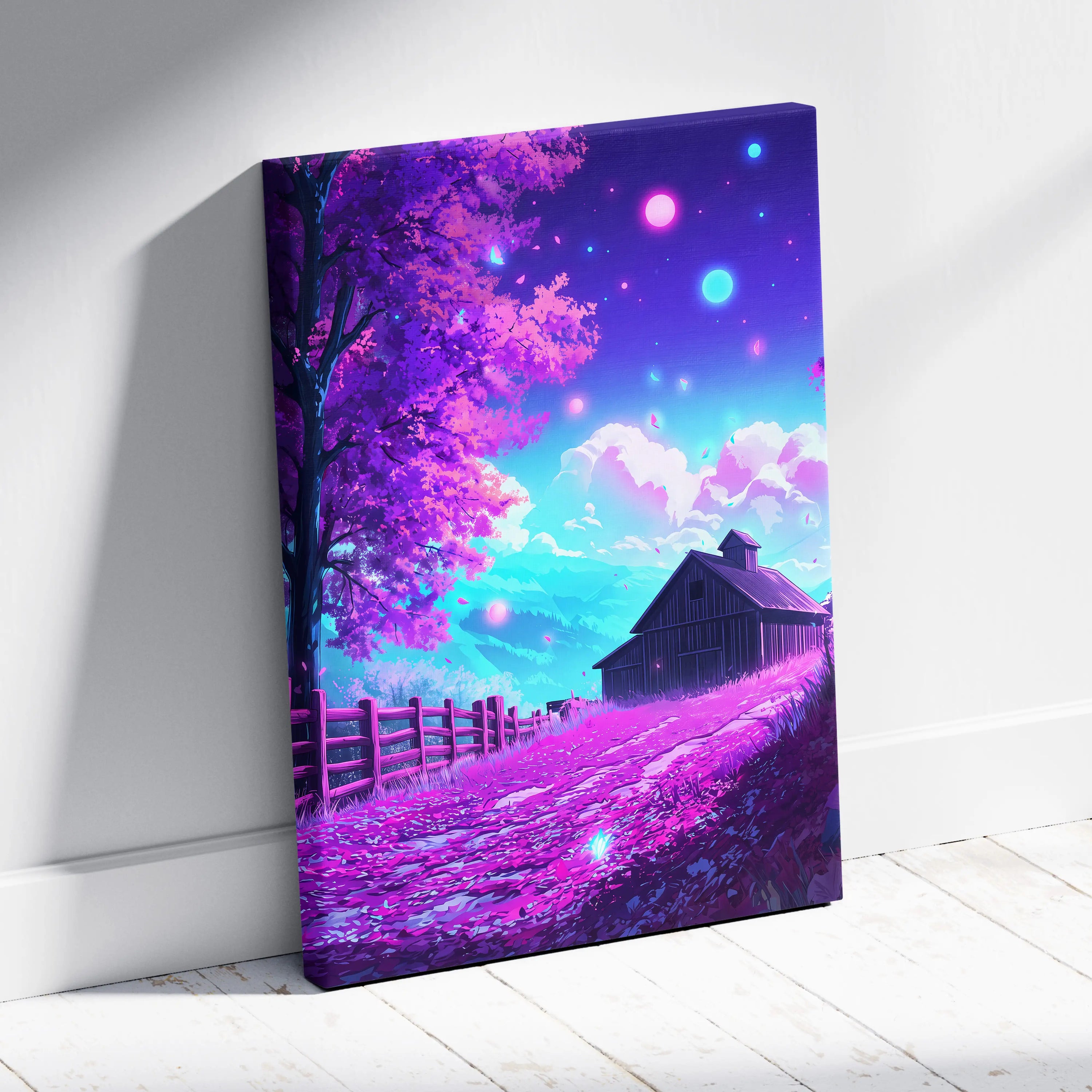 Vaporwave Neon Dream Canvas - Vaporwave Landscape Neon Pink Canvas Living Room Dreamy Neon Aesthetic Wall Art Canvas