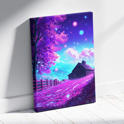 Vaporwave Neon Dream Canvas - Vaporwave Landscape Neon Pink Canvas Living Room Dreamy Neon Aesthetic Wall Art Canvas