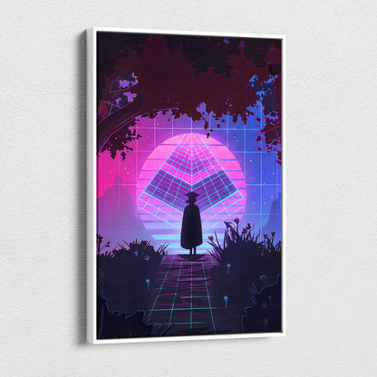 Vaporwave Neon Horizon Art - Sunset City Neon Purple Pink Blue Living Room Wall Art Dreamy Vaporwave Decor Canvas