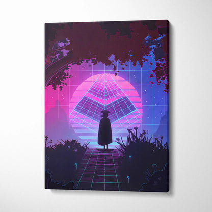Vaporwave Neon Horizon Art - Sunset City Neon Purple Pink Blue Living Room Wall Art Dreamy Vaporwave Decor Canvas