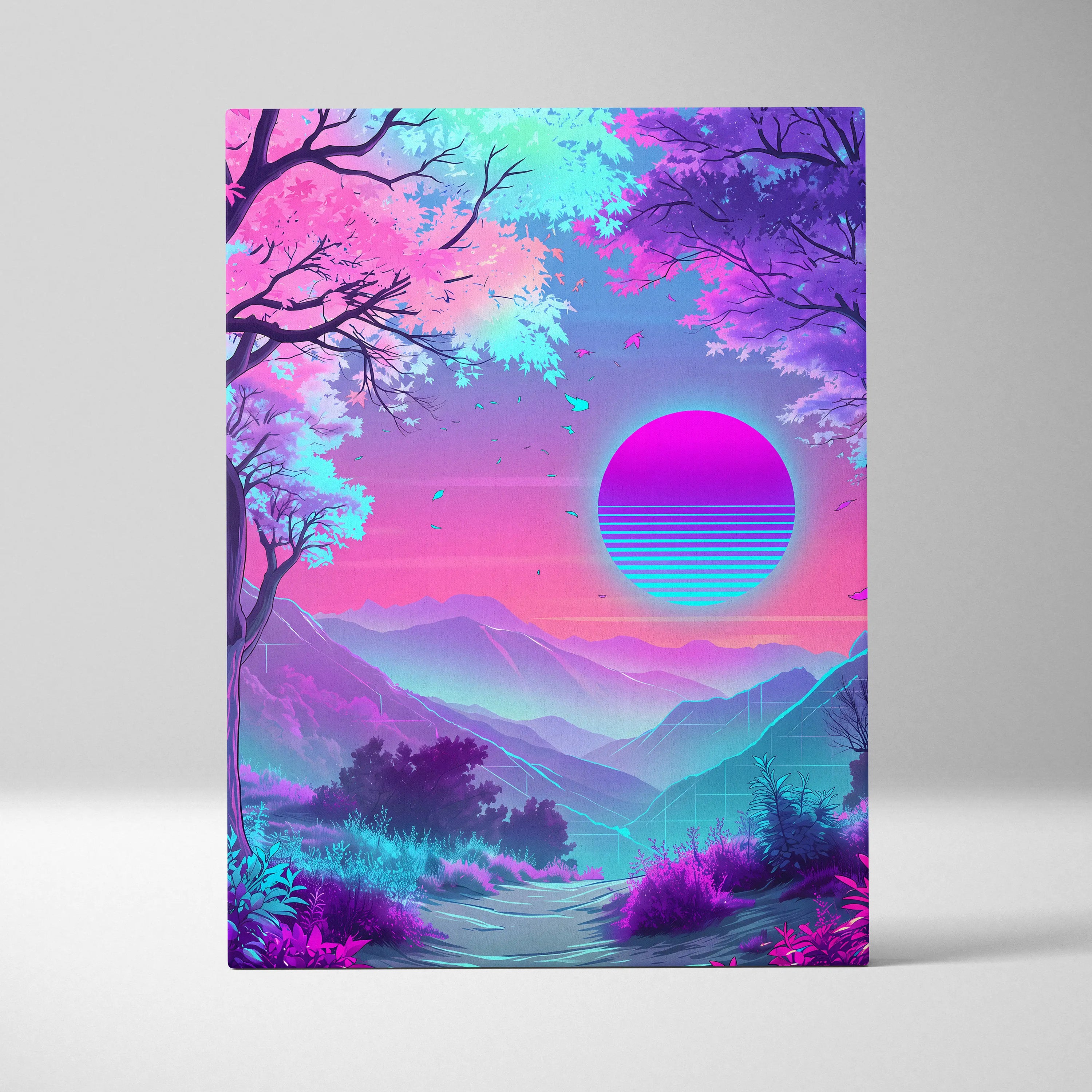 Neon Vapor Dreamscape Canvas - Surreal Neon Landscape Living Room Vaporwave Dreamy Mood Retro Decor Wall Art Canvas