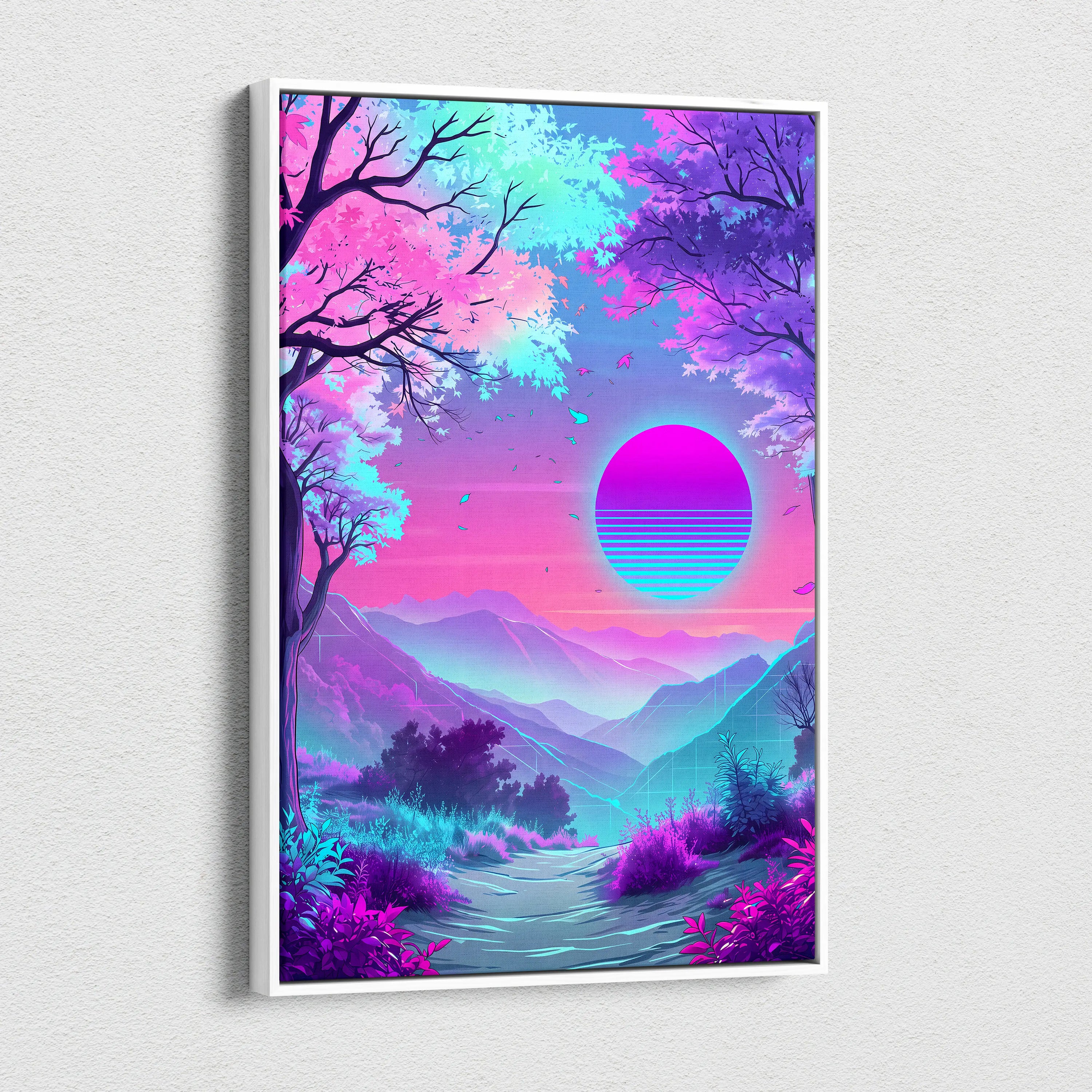 Neon Vapor Dreamscape Canvas - Surreal Neon Landscape Living Room Vaporwave Dreamy Mood Retro Decor Wall Art Canvas