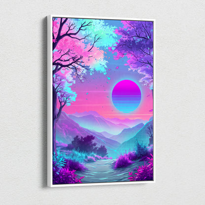 Neon Vapor Dreamscape Canvas - Surreal Neon Landscape Living Room Vaporwave Dreamy Mood Retro Decor Wall Art Canvas