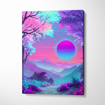Neon Vapor Dreamscape Canvas - Surreal Neon Landscape Living Room Vaporwave Dreamy Mood Retro Decor Wall Art Canvas