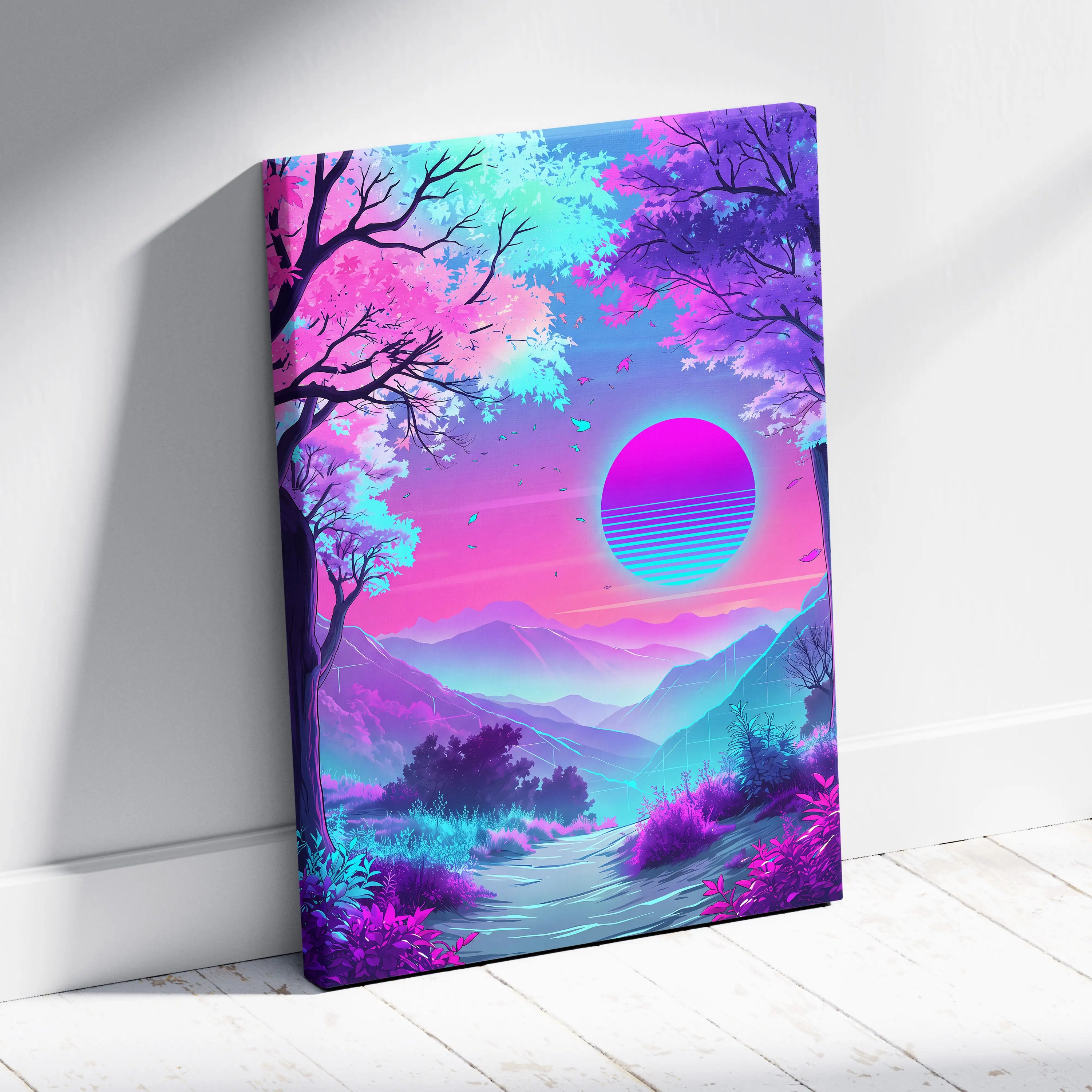 Neon Vapor Dreamscape Canvas - Surreal Neon Landscape Living Room Vaporwave Dreamy Mood Retro Decor Wall Art Canvas