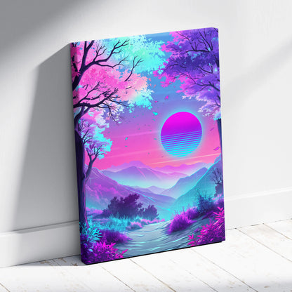 Neon Vapor Dreamscape Canvas - Surreal Neon Landscape Living Room Vaporwave Dreamy Mood Retro Decor Wall Art Canvas