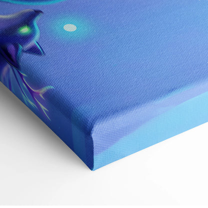 Neon Wolf Nebula Canvas - Wolf Neon Blue Purple Sunset Living Room Vaporwave Dreamy Mood Retro Futurism Wall Art Canvas