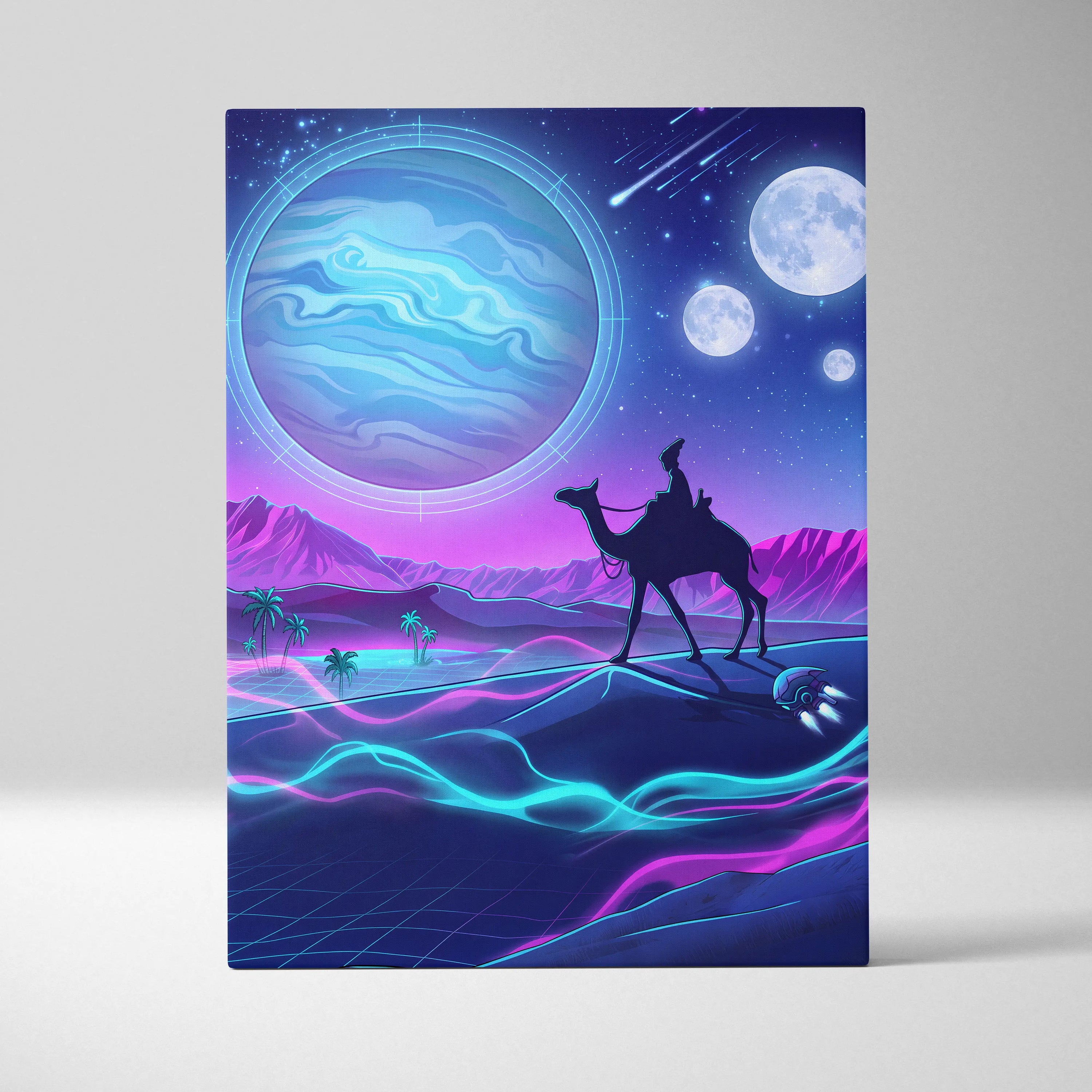 Vaporwave Neon Cosmos Canvas - Vaporwave Landscape Neon Blue Living Room Futurism Dreamy Atmosphere Modern Wall Art