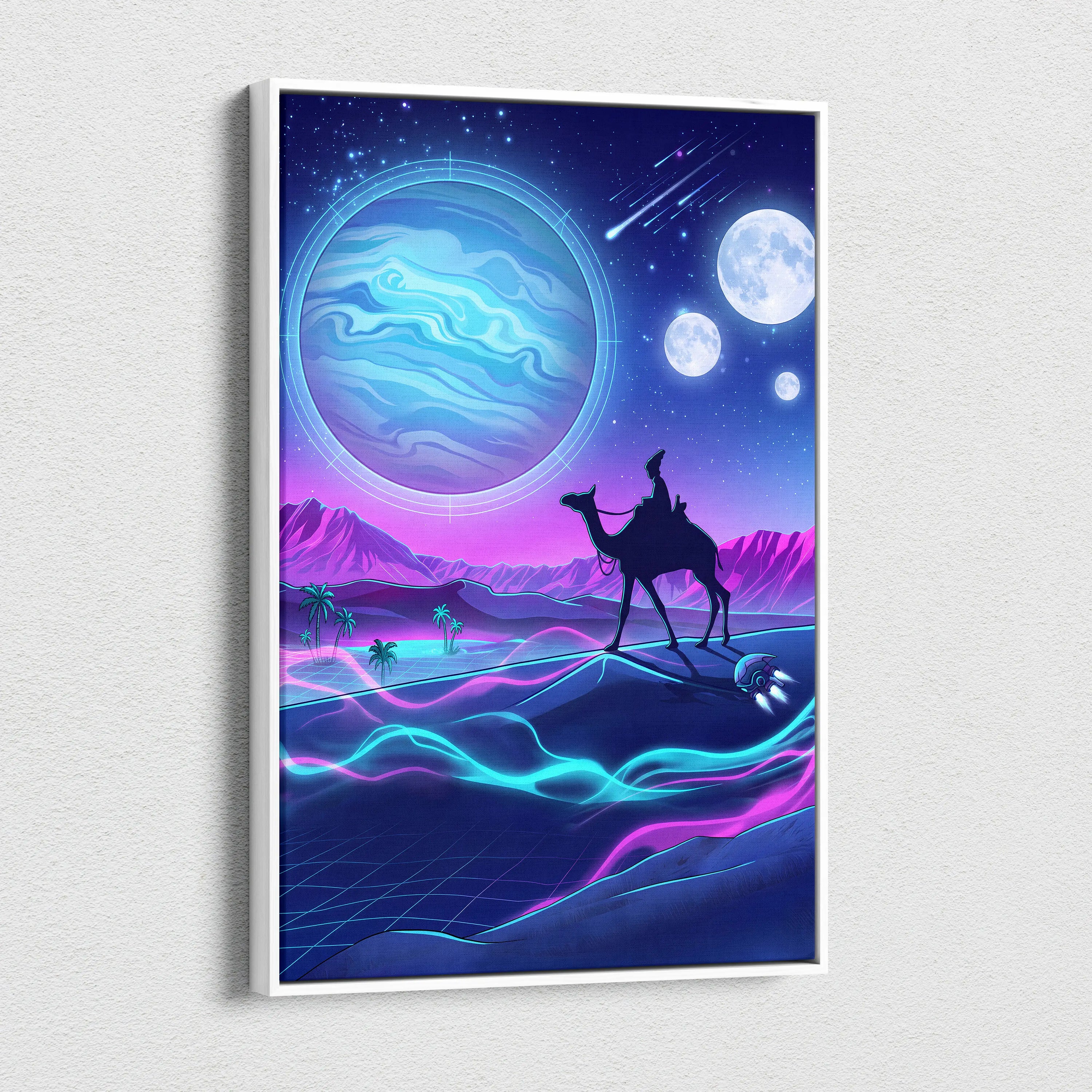 Vaporwave Neon Cosmos Canvas - Vaporwave Landscape Neon Blue Living Room Futurism Dreamy Atmosphere Modern Wall Art