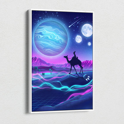 Vaporwave Neon Cosmos Canvas - Vaporwave Landscape Neon Blue Living Room Futurism Dreamy Atmosphere Modern Wall Art