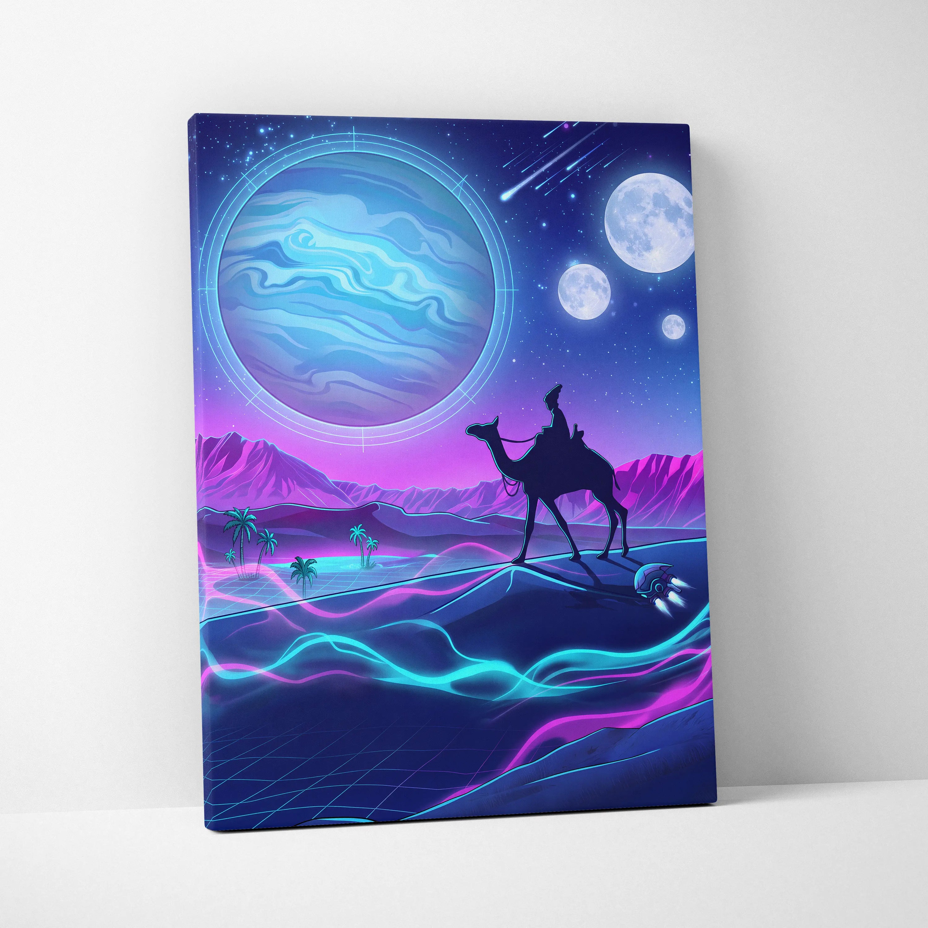Vaporwave Neon Cosmos Canvas - Vaporwave Landscape Neon Blue Living Room Futurism Dreamy Atmosphere Modern Wall Art