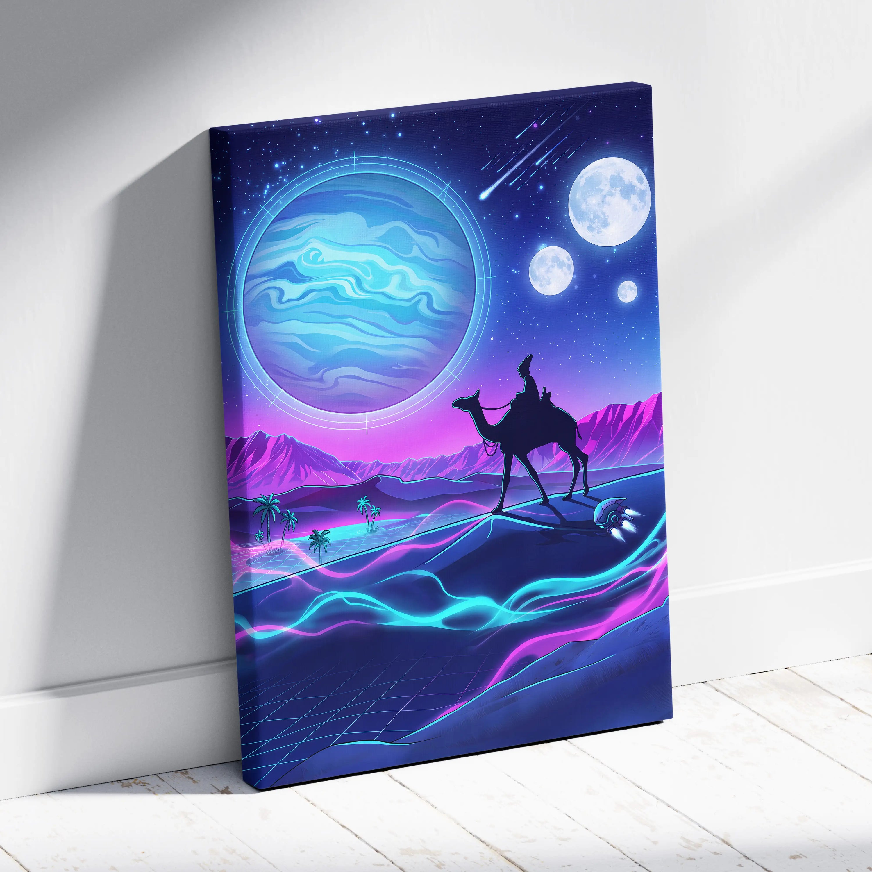 Vaporwave Neon Cosmos Canvas - Vaporwave Landscape Neon Blue Living Room Futurism Dreamy Atmosphere Modern Wall Art
