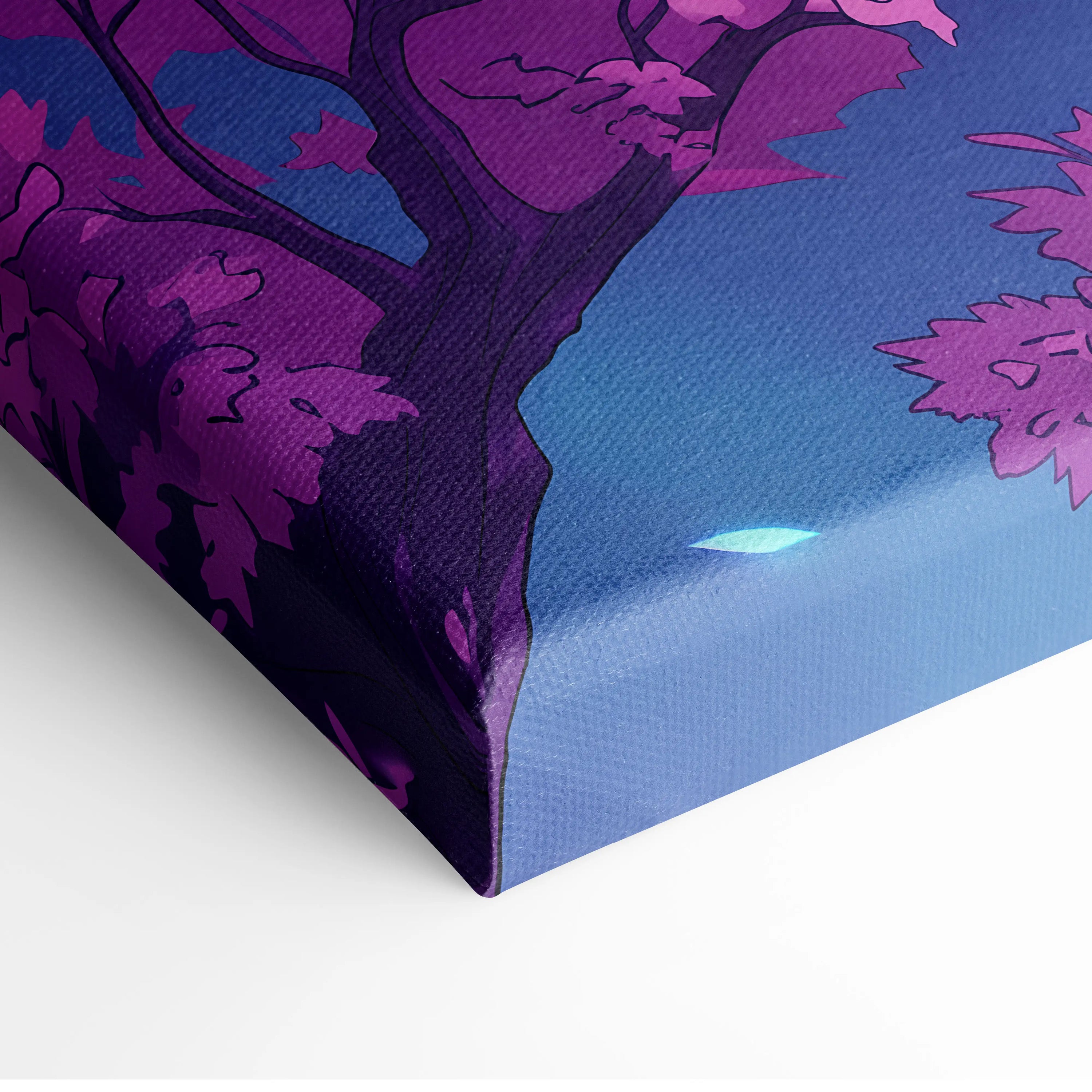 Neon Summit Vaporwave Canvas - Mountain Neon Purple Blue Living Room Vaporwave Mood Retro Futurism Wall Art Canvas