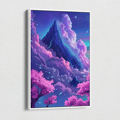 Neon Summit Vaporwave Canvas - Mountain Neon Purple Blue Living Room Vaporwave Mood Retro Futurism Wall Art Canvas