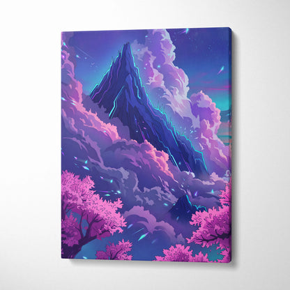 Neon Summit Vaporwave Canvas - Mountain Neon Purple Blue Living Room Vaporwave Mood Retro Futurism Wall Art Canvas