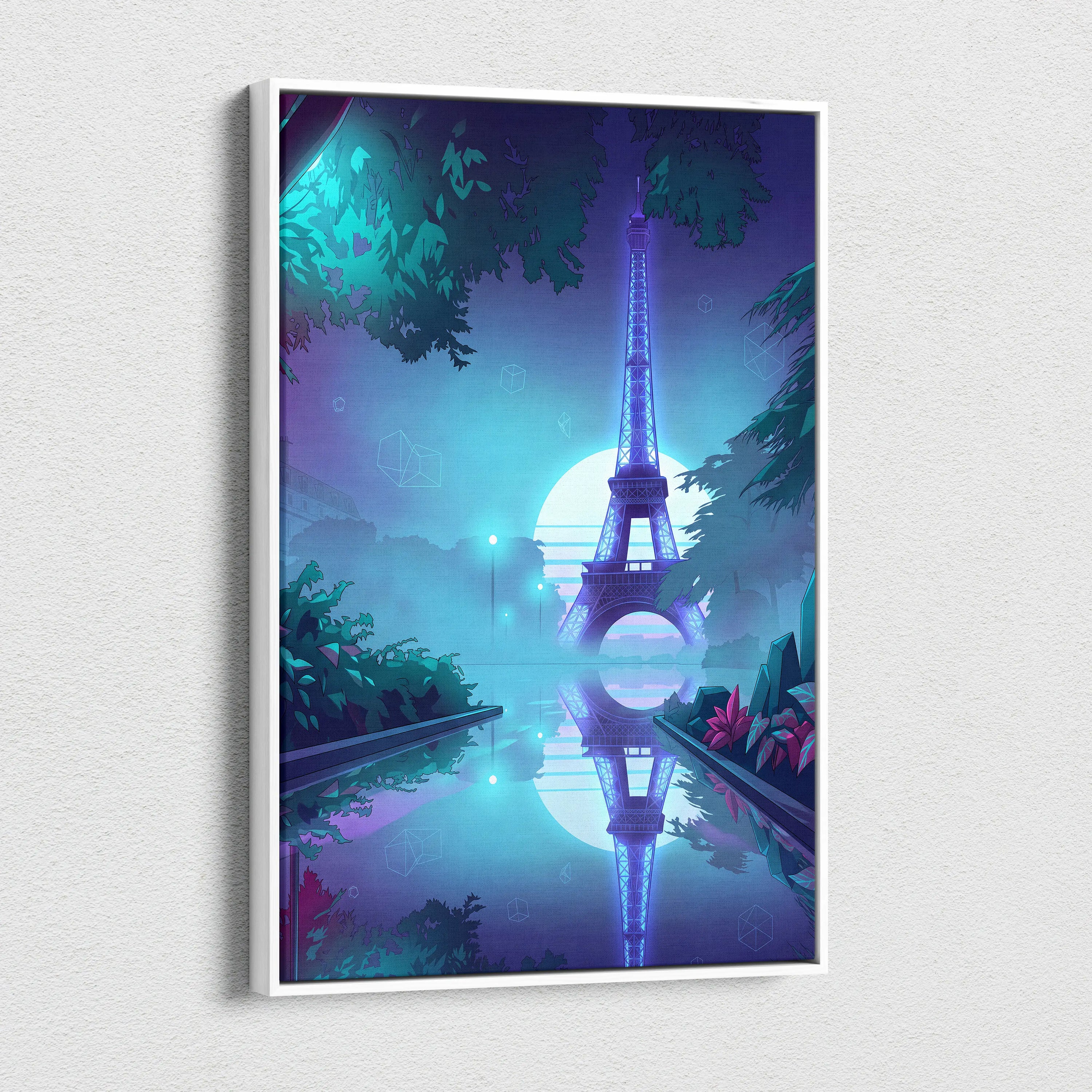 Neon Paris Vaporwave Canvas - Eiffel Tower Purple Teal Living Room Vaporwave Dreamy Retro Futurism Neon City Art Canvas