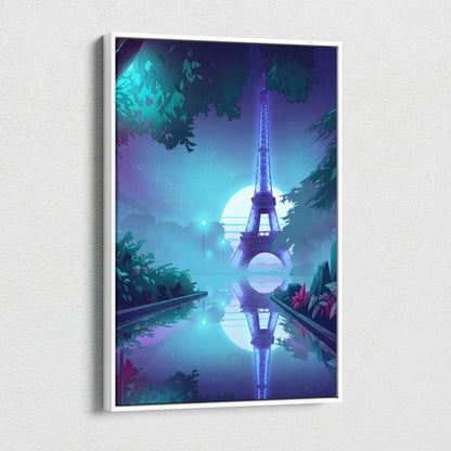 Neon Paris Vaporwave Canvas - Eiffel Tower Purple Teal Living Room Vaporwave Dreamy Retro Futurism Neon City Art Canvas