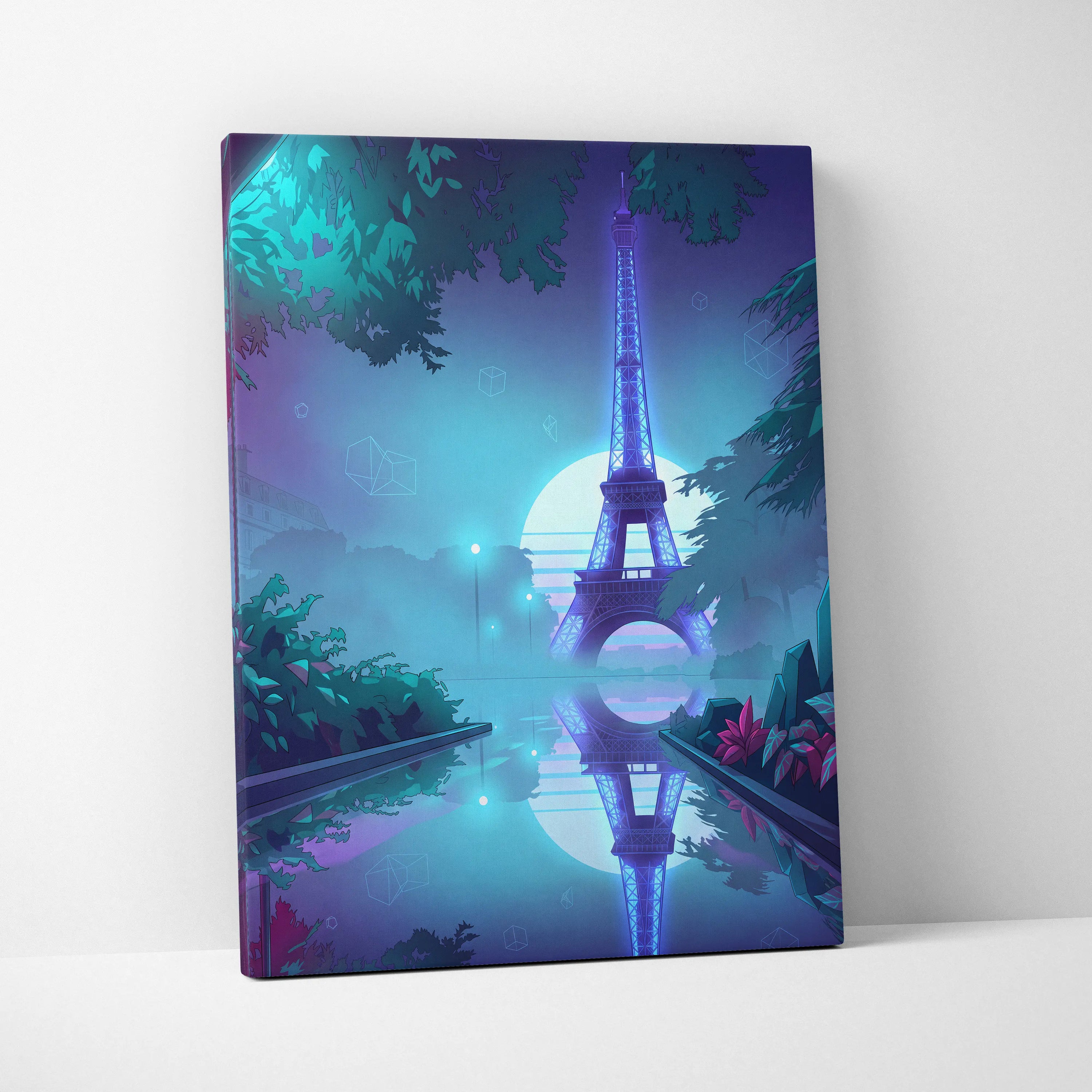 Neon Paris Vaporwave Canvas - Eiffel Tower Purple Teal Living Room Vaporwave Dreamy Retro Futurism Neon City Art Canvas