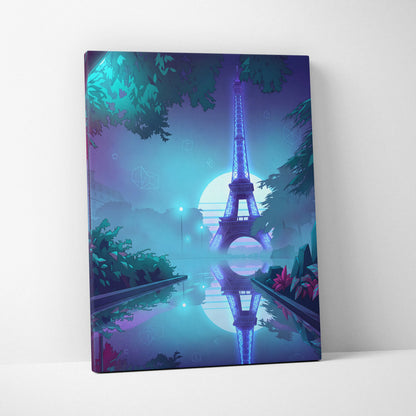 Neon Paris Vaporwave Canvas - Eiffel Tower Purple Teal Living Room Vaporwave Dreamy Retro Futurism Neon City Art Canvas