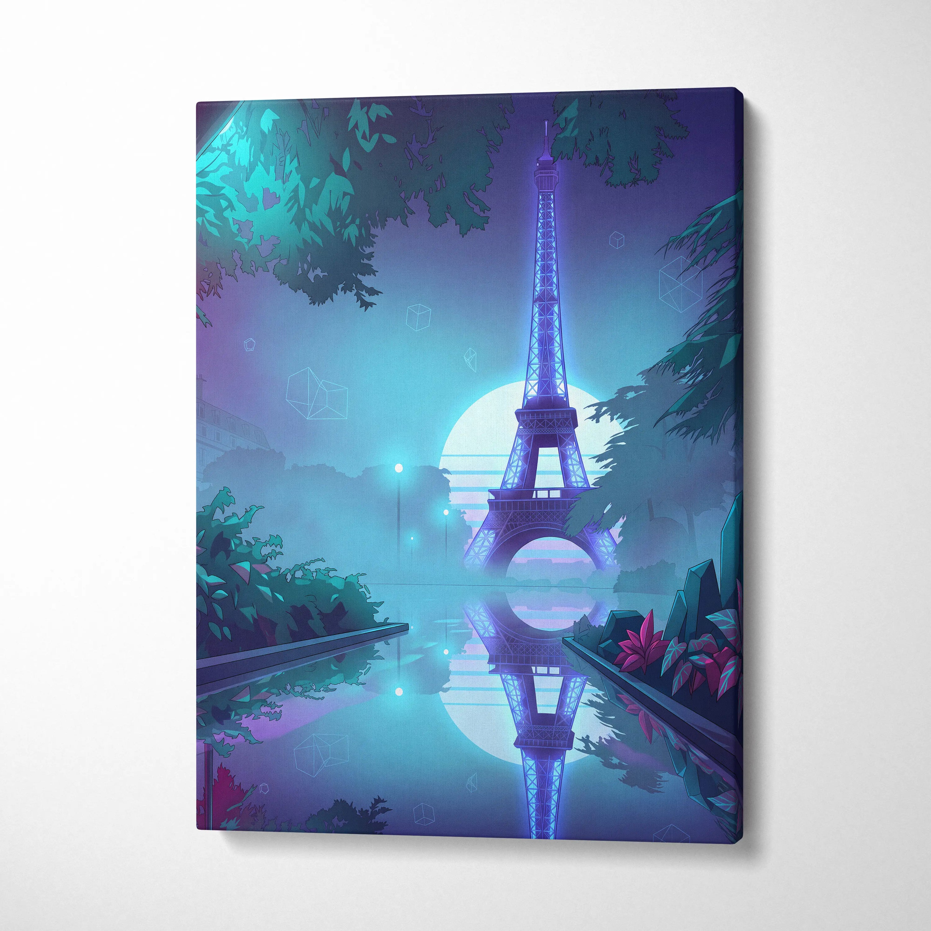 Neon Paris Vaporwave Canvas - Eiffel Tower Purple Teal Living Room Vaporwave Dreamy Retro Futurism Neon City Art Canvas