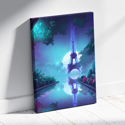 Neon Paris Vaporwave Canvas - Eiffel Tower Purple Teal Living Room Vaporwave Dreamy Retro Futurism Neon City Art Canvas