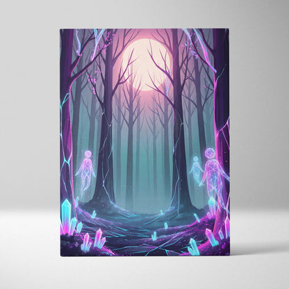 Neon Forest Moon Vaporwave - Forest Moon Neon Purple Teal Living Room Vaporwave Dreamy Surreal Neon Retro Wall Art
