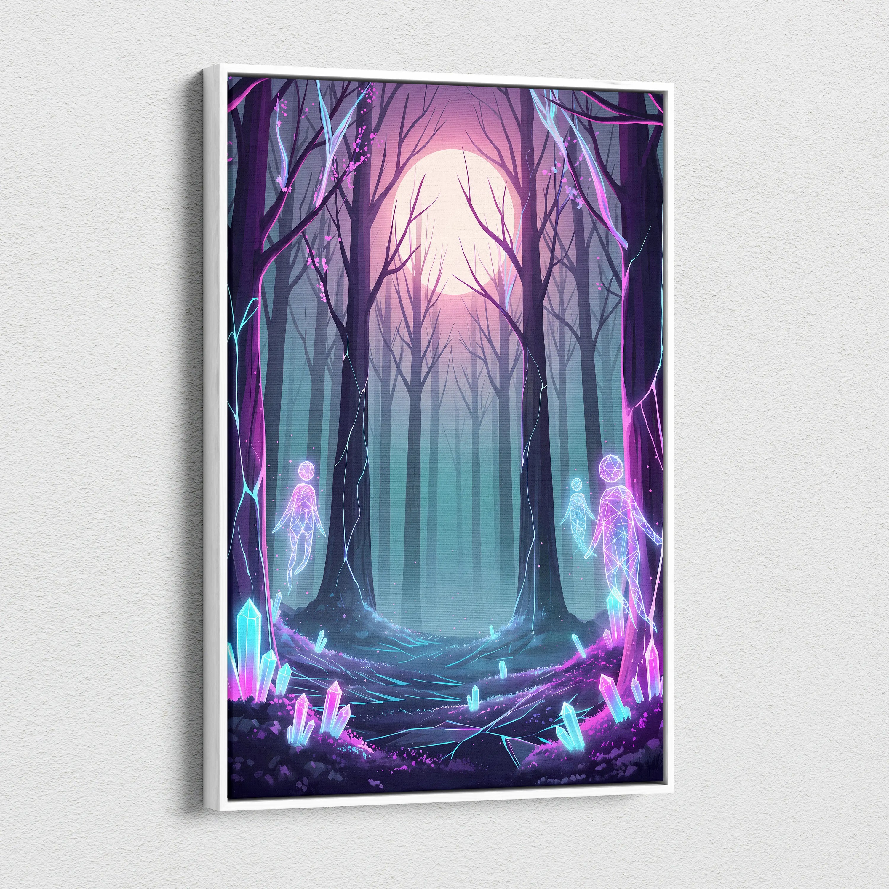 Neon Forest Moon Vaporwave - Forest Moon Neon Purple Teal Living Room Vaporwave Dreamy Surreal Neon Retro Wall Art