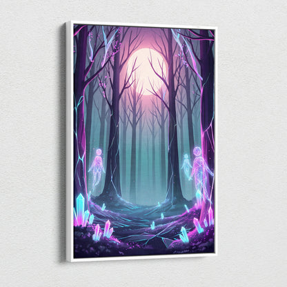 Neon Forest Moon Vaporwave - Forest Moon Neon Purple Teal Living Room Vaporwave Dreamy Surreal Neon Retro Wall Art