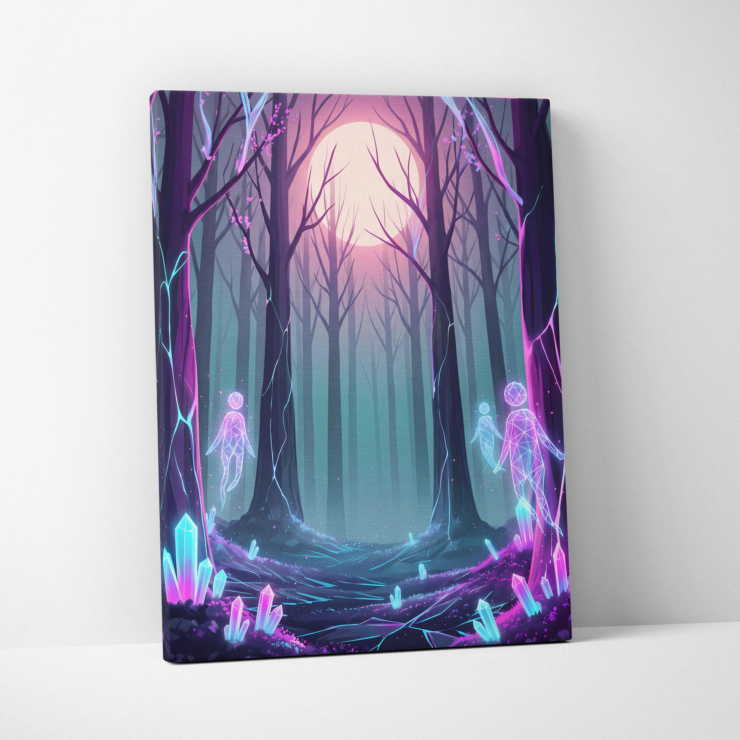 Neon Forest Moon Vaporwave - Forest Moon Neon Purple Teal Living Room Vaporwave Dreamy Surreal Neon Retro Wall Art