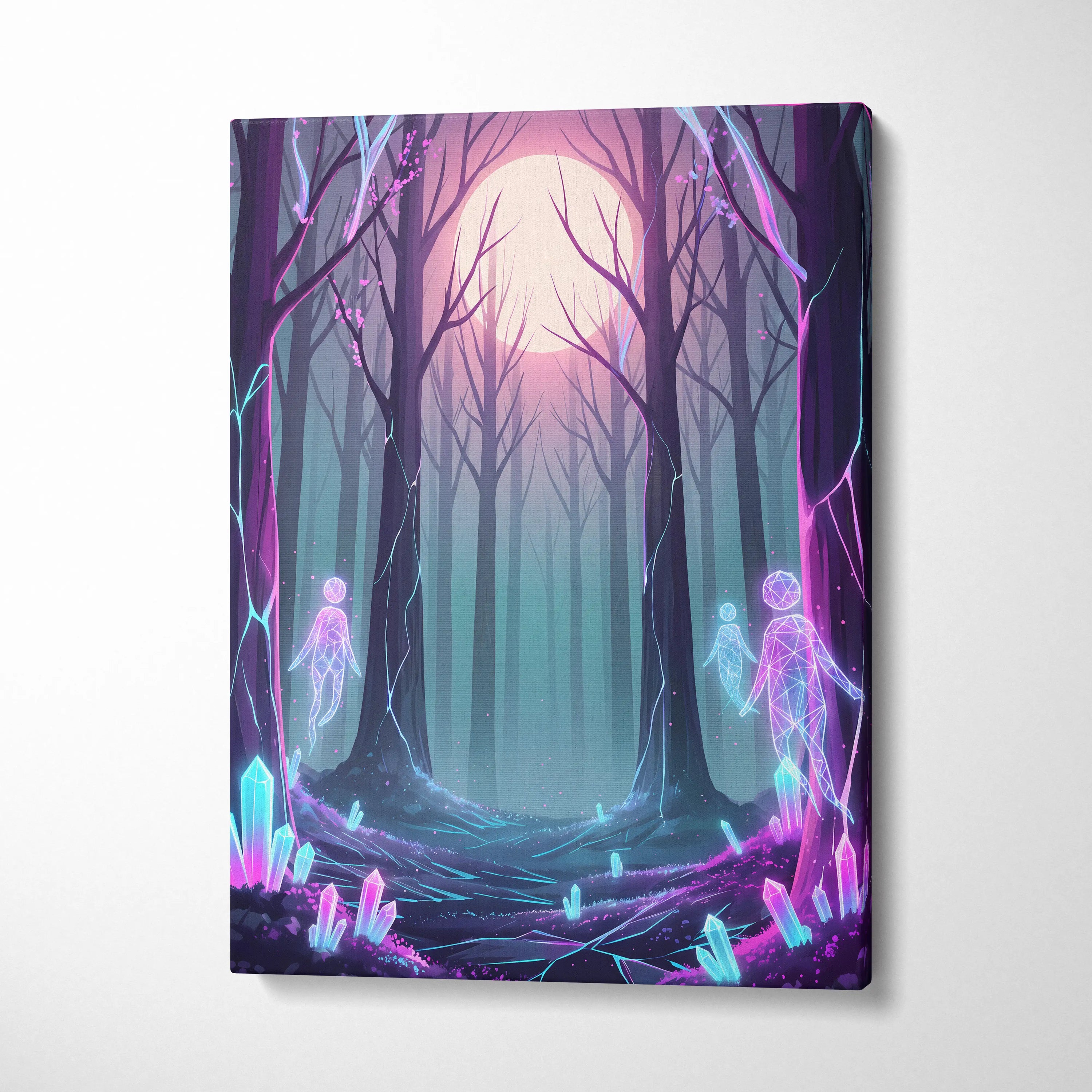 Neon Forest Moon Vaporwave - Forest Moon Neon Purple Teal Living Room Vaporwave Dreamy Surreal Neon Retro Wall Art