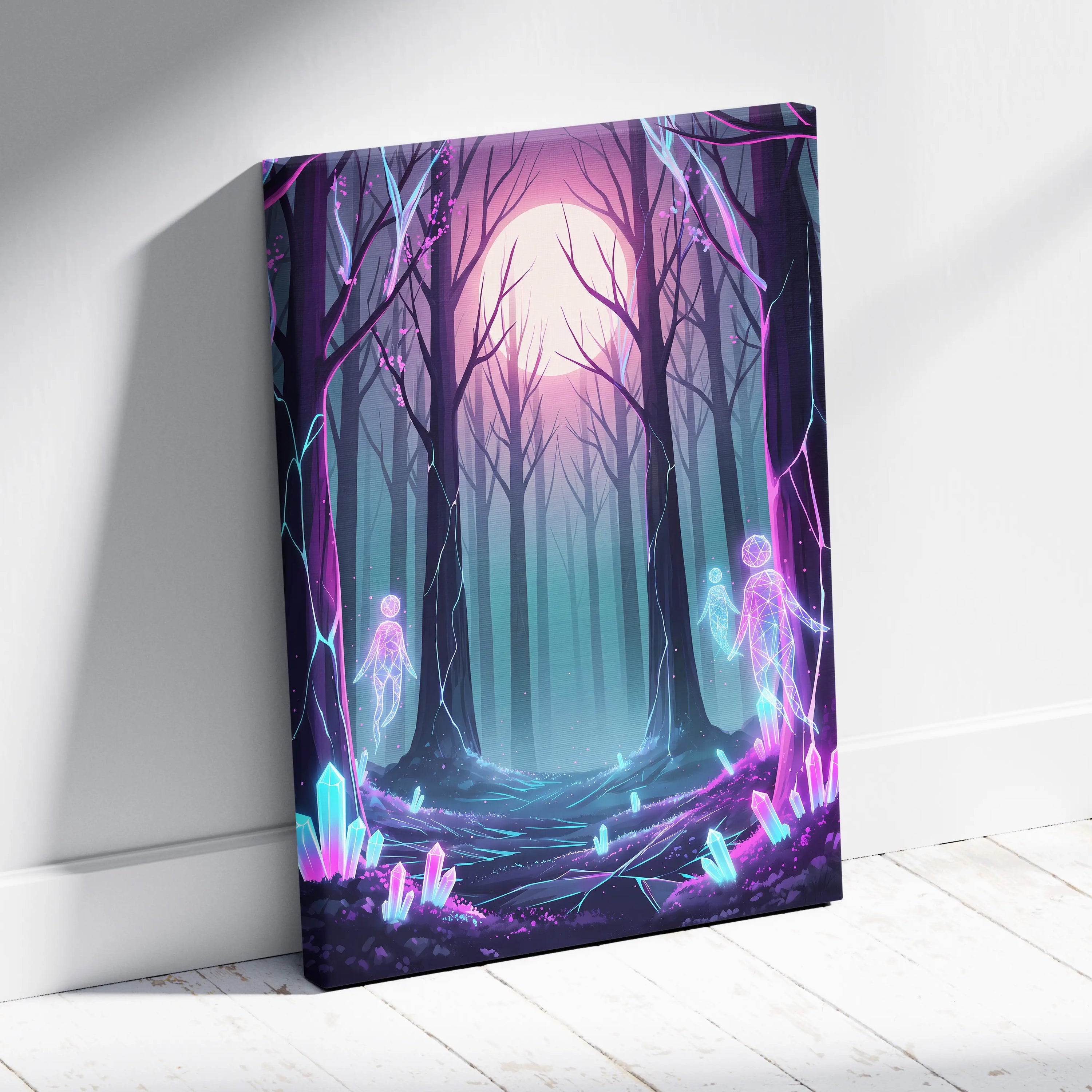 Neon Forest Moon Vaporwave - Forest Moon Neon Purple Teal Living Room Vaporwave Dreamy Surreal Neon Retro Wall Art
