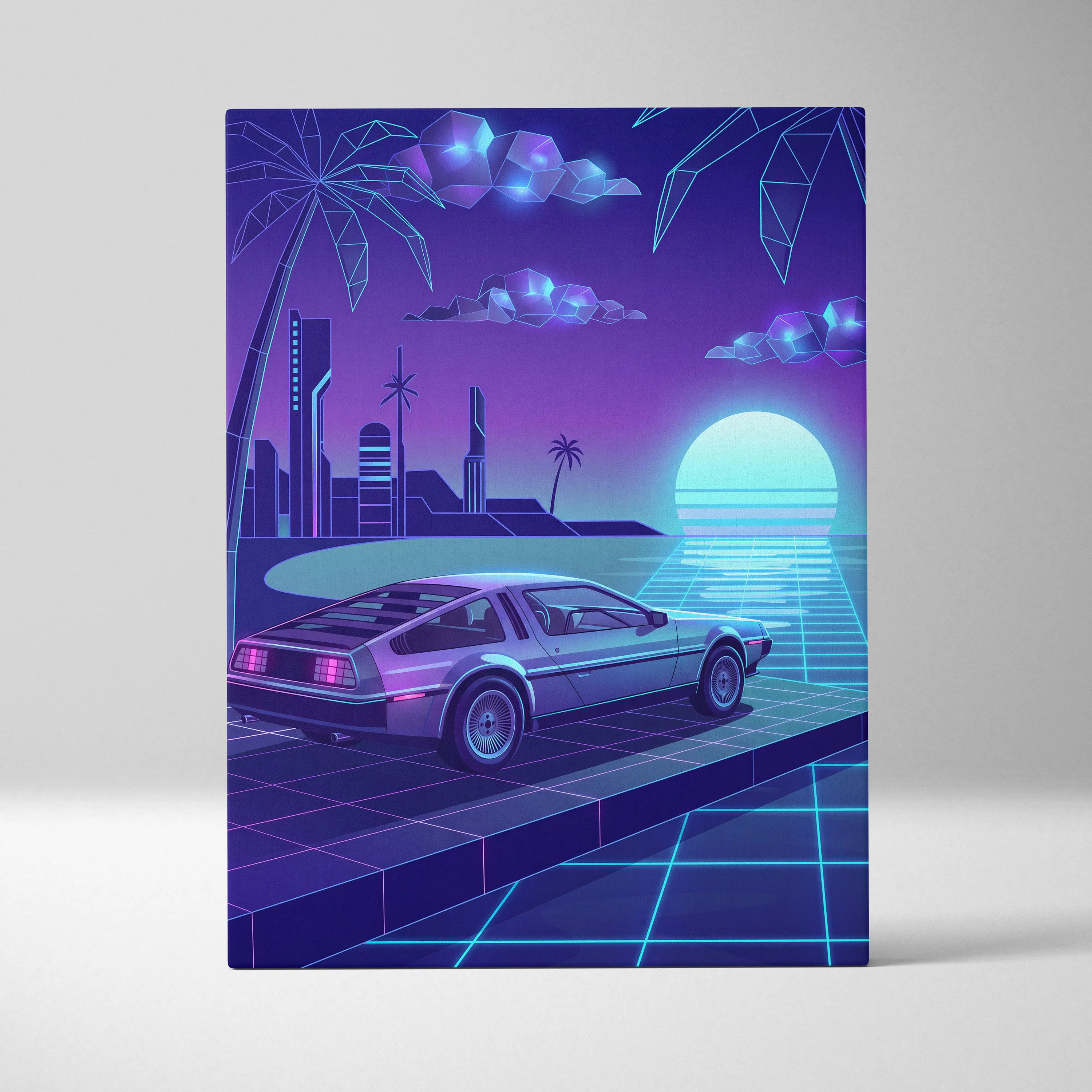 Neon Vaporwave City Sunset Canvas - Vaporwave City Landscape Purple Blue Living Room Dreamy Mood Retro Futurism Wall Art