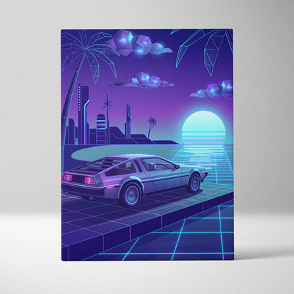 Neon Vaporwave City Sunset Canvas - Vaporwave City Landscape Purple Blue Living Room Dreamy Mood Retro Futurism Wall Art